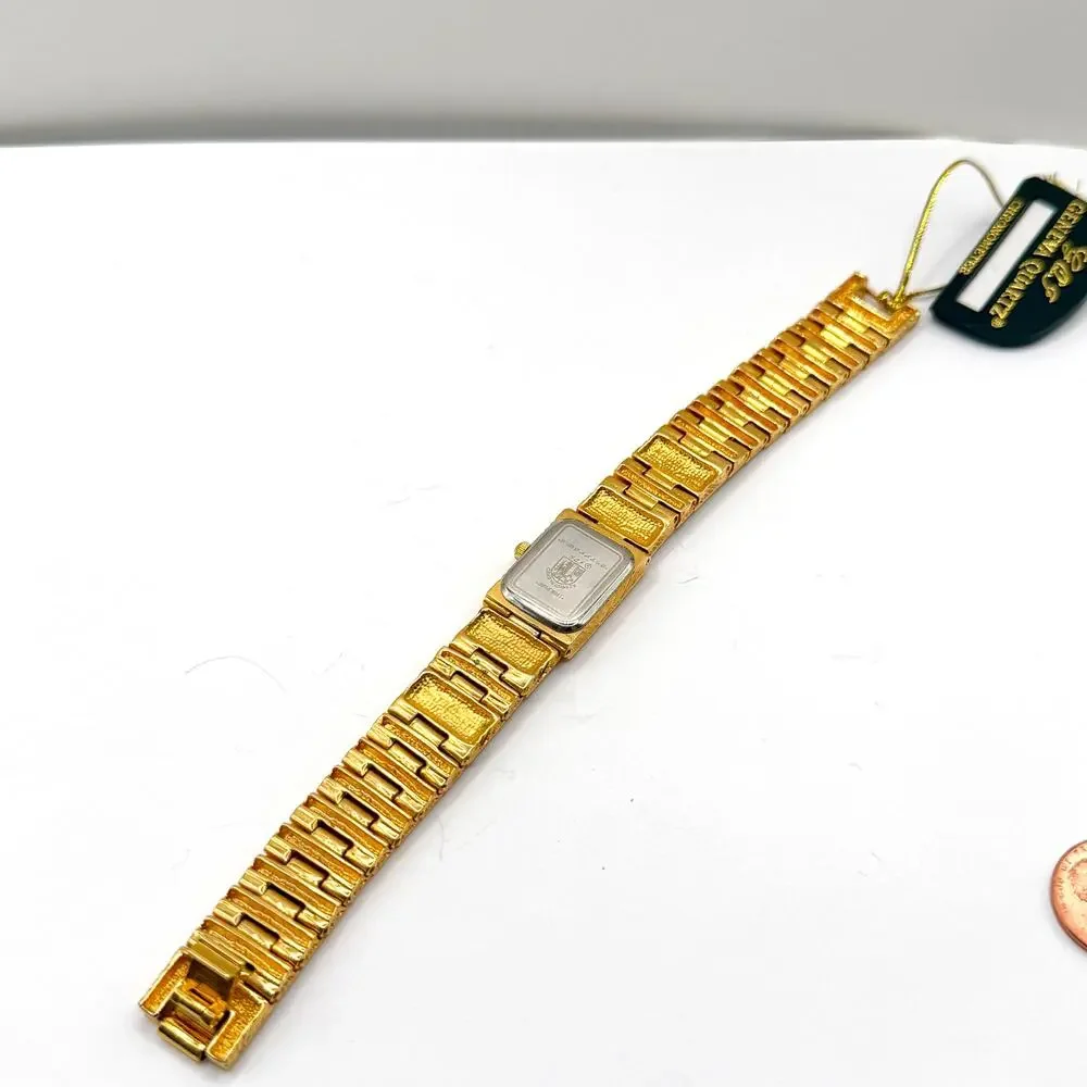 Vintage 80s Geneva One Mic Gold Faux Diamond Glam Cocktail Watch Bracelet